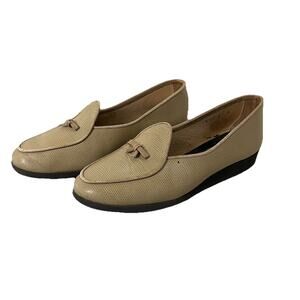 Belgian Shoes Travelette Beige Tan Lizard Calf Patent Leather Loafers Shoes 6